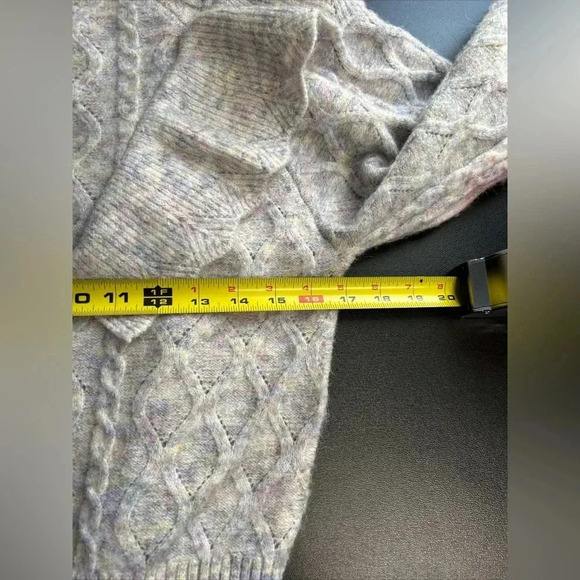 Women’s Large Wool Blend Sweater Ruffle Mock‎ Neck Diamond Cable Knit Fairycore - Picture 7 of 11